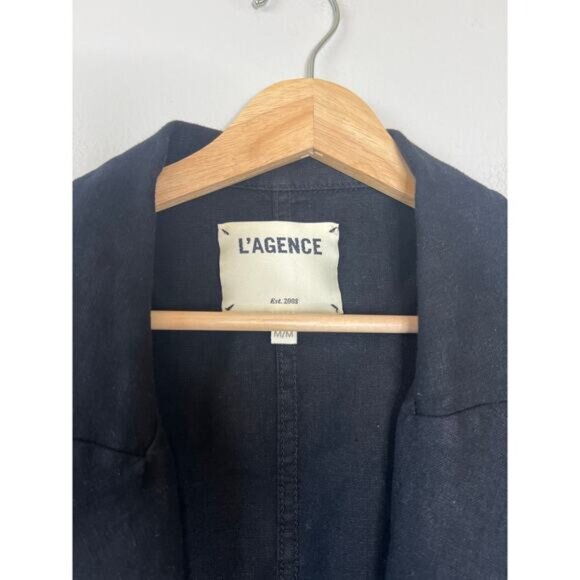 NEW L'agence Wayne Crop Double Breasted Linen Jacket Black Size: Medium - Picture 4 of 7